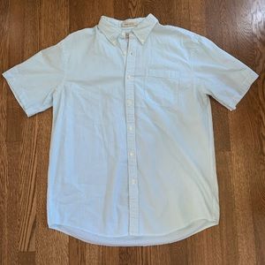L.L. Bean teal seersucker shortsleeved button-down